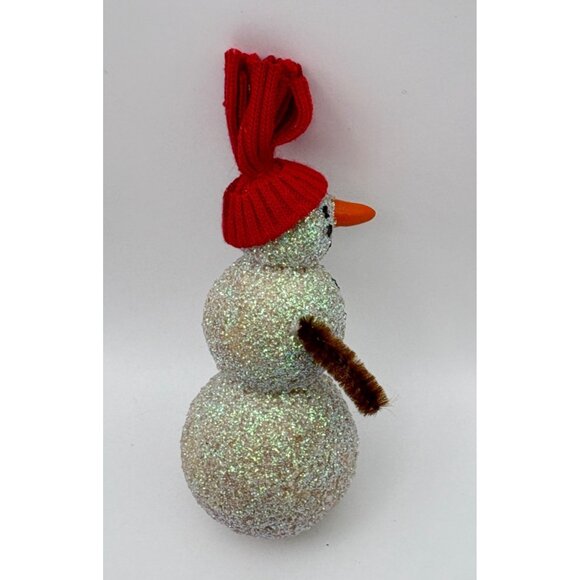 Vintage Glitter Snowman Christmas Tree Ornament Handmade with Red Hat - Picture 4 of 7